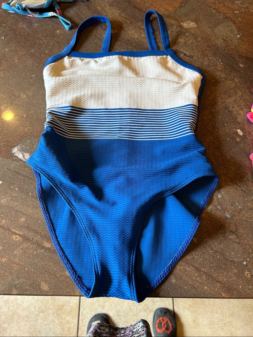 Vintage  approx yr 1996 Blue & White Striped One-Piece Swimsuit